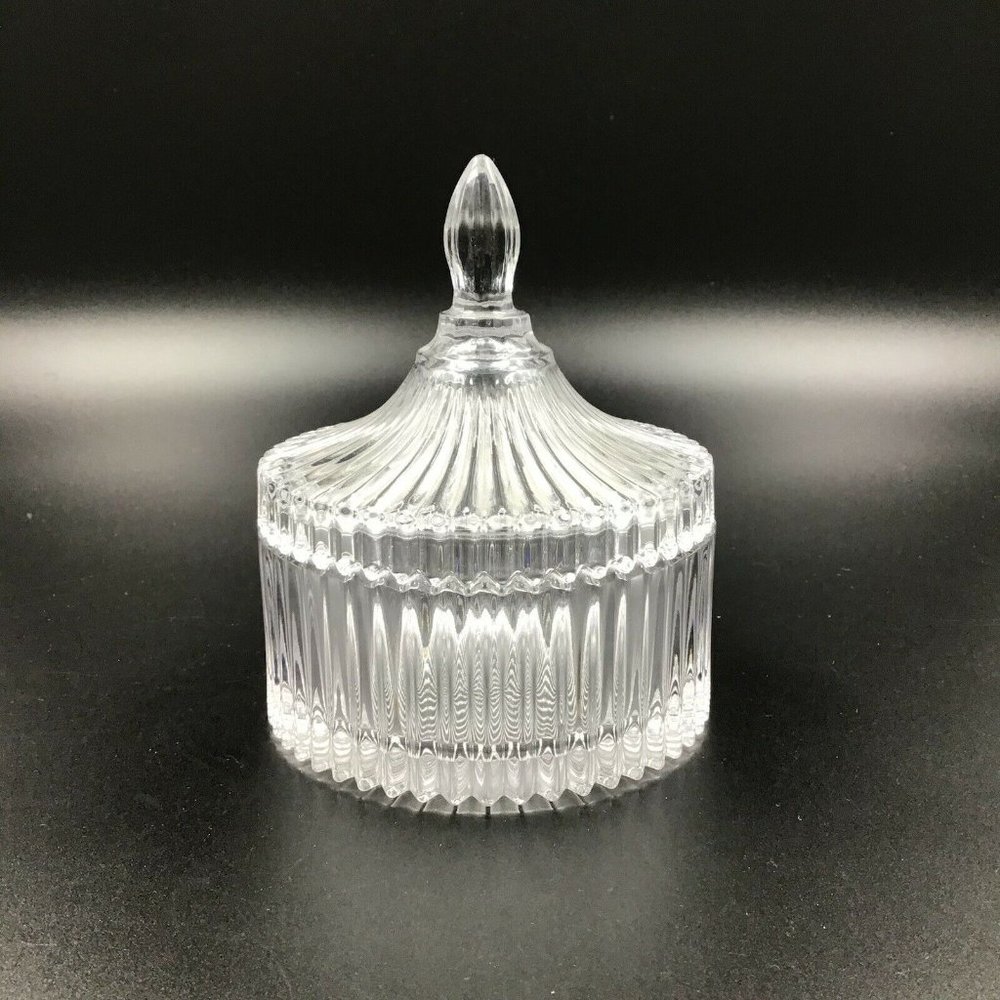 Mikasa Diamond Fire 6" Cover Trinket Powder Dish with Lid Ribbed Clear
